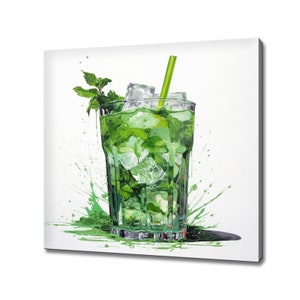 Mojito Mint Cocktail Drink Abstract Painting Canvas Print Art | Bar Restaurant Wall Decor | Alcoholic Drinks Print | Drinks Kitchen Wall Art