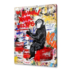 Colourful Banksy Follow Your Dreams Monkey Gorilla Graffiti Street Art Canvas Print Picture Wall Art Home Decor Handmade Wall Hangings