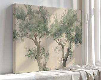 Olive Trees Canvas Print Wall Art, Nature Bedroom Decor Muted Colours Botanical Painting