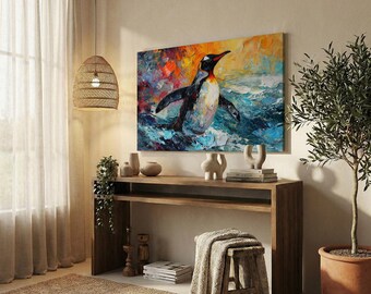 Penguin Colourful Animal Canvas Print – Modern Wildlife Wall Art