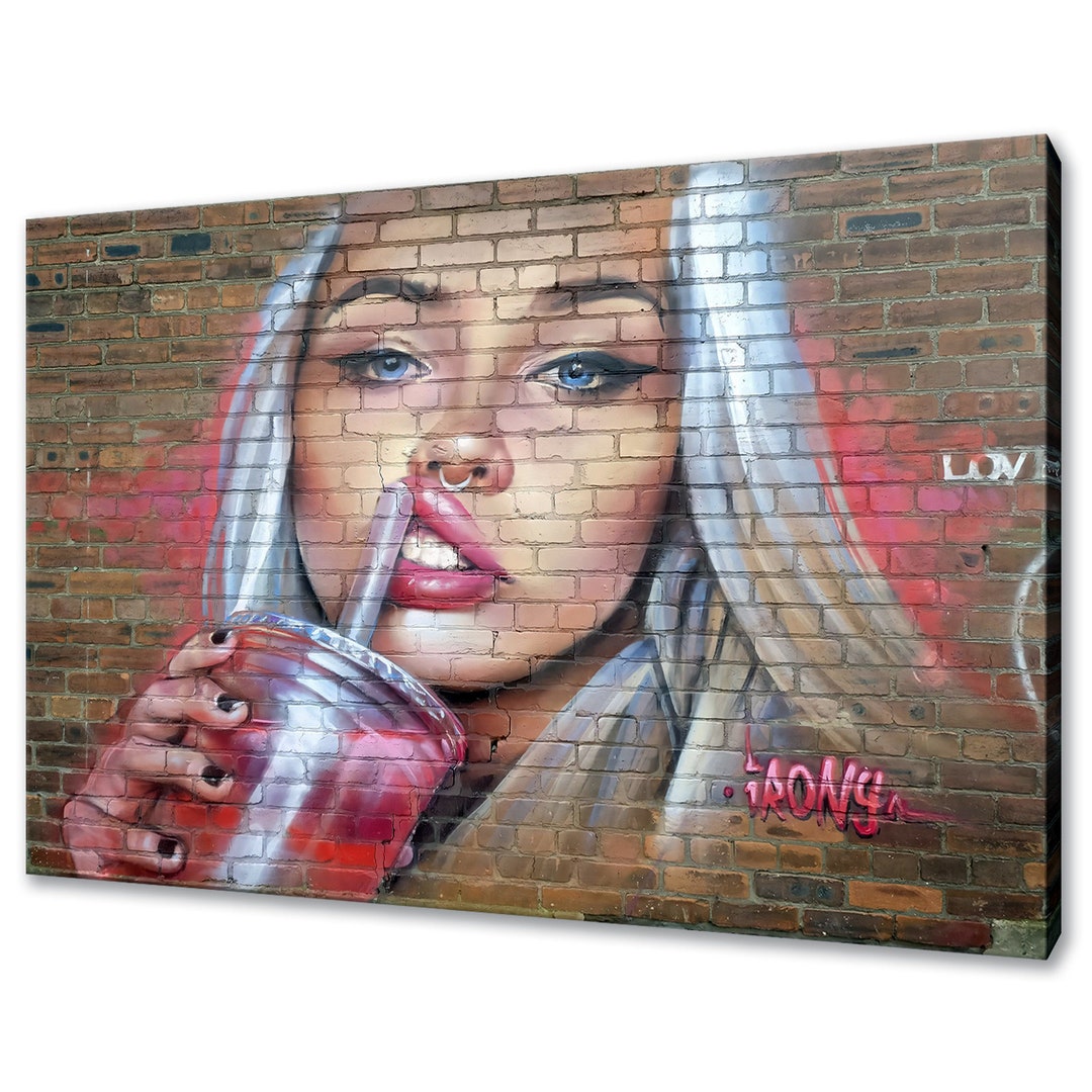 Street Art Canvas Print: Girl With Smoothie, Graffiti Wall Decor - Etsy