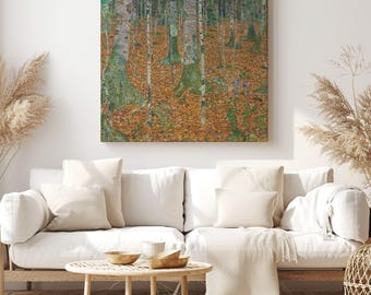 Birch Forest, Gustav Klimt Painting Reproduction, Canvas Print Wall Art, Classic Artwork for Living Room Decor