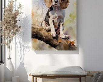 Watercolor Beagle wall art canvas print, dog painting home decor, pet lover gift, Dog portrait artwork on canvas