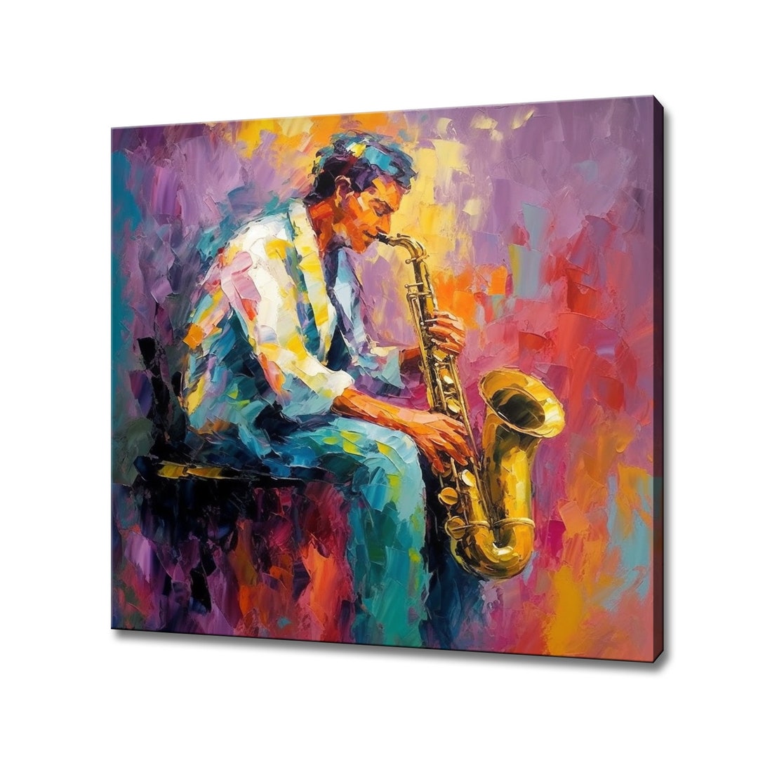 Man Playing Saxophone Colourful Painting Style Canvas Print
