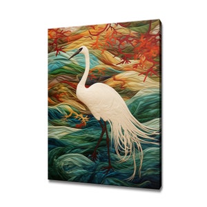 Japanese Crane Bird Abstract Painting Canvas Print | Gift For Bird Lover | Crane Bird Wall Art Print | Birds Home Wall Decor Modern Art