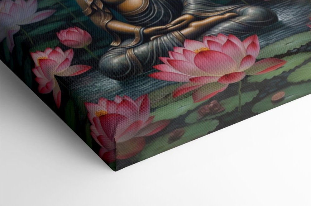 Buddha Lotus Flower Canvas | Art Print Wall Hanging Picture | Peaceful ...