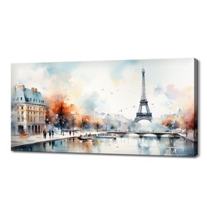 Paris Capital Of France Canvas Print Wall Art, Modern Design Home Office Decor, Famous Landmarks Skyline Colourful Painting Style Print