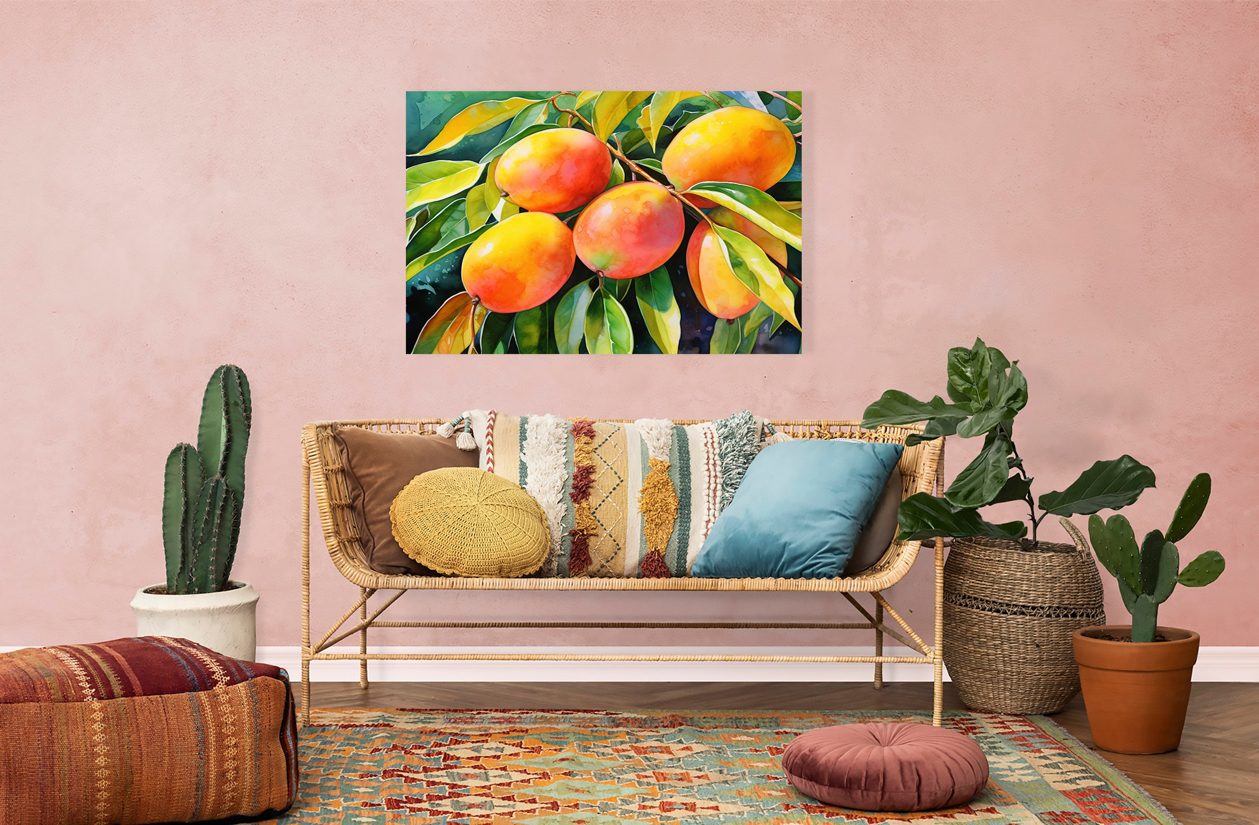 Mango Fruits Tree Branch Watercolour Canvas Print | Bright