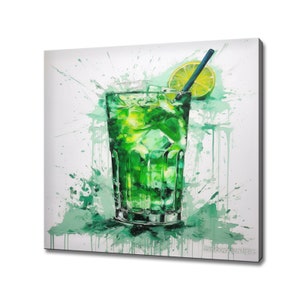 Mojito Green Cocktail Abstract Painting Canvas Print Art | Bar Restaurant Wall Decor | Alcoholic Drinks Print | Drinks Kitchen Wall Art