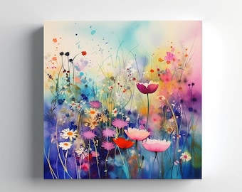 Vibrant Wildflower Meadow Canvas Print, Abstract Floral Wall Art
