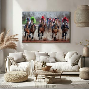 Jockeys Canvas Print Wall Art – Colorful Horse Racing Painting – Vibrant Equestrian Decor for Living Room, Office Sports-Inspired Interiors