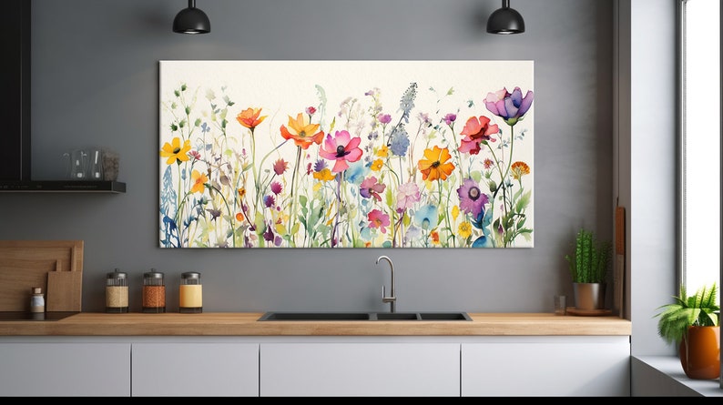 Watercolor Wildflower Meadow Canvas Print | Botanical Wall Art - Etsy