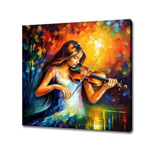Woman Playing Violin Colourful Painting Style Canvas Print, Musical Instrument Wall Art, Gift For Musician, Classical Music Studio Decor