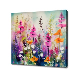 Colourful Wildflowers Abstract Canvas Print | Modern Floral Wall Art & Botanical Art Prints