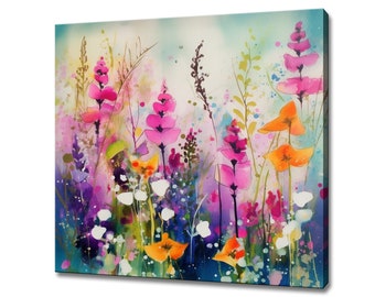Colourful Wildflowers Abstract Canvas Print | Modern Floral Wall Art & Botanical Art Prints