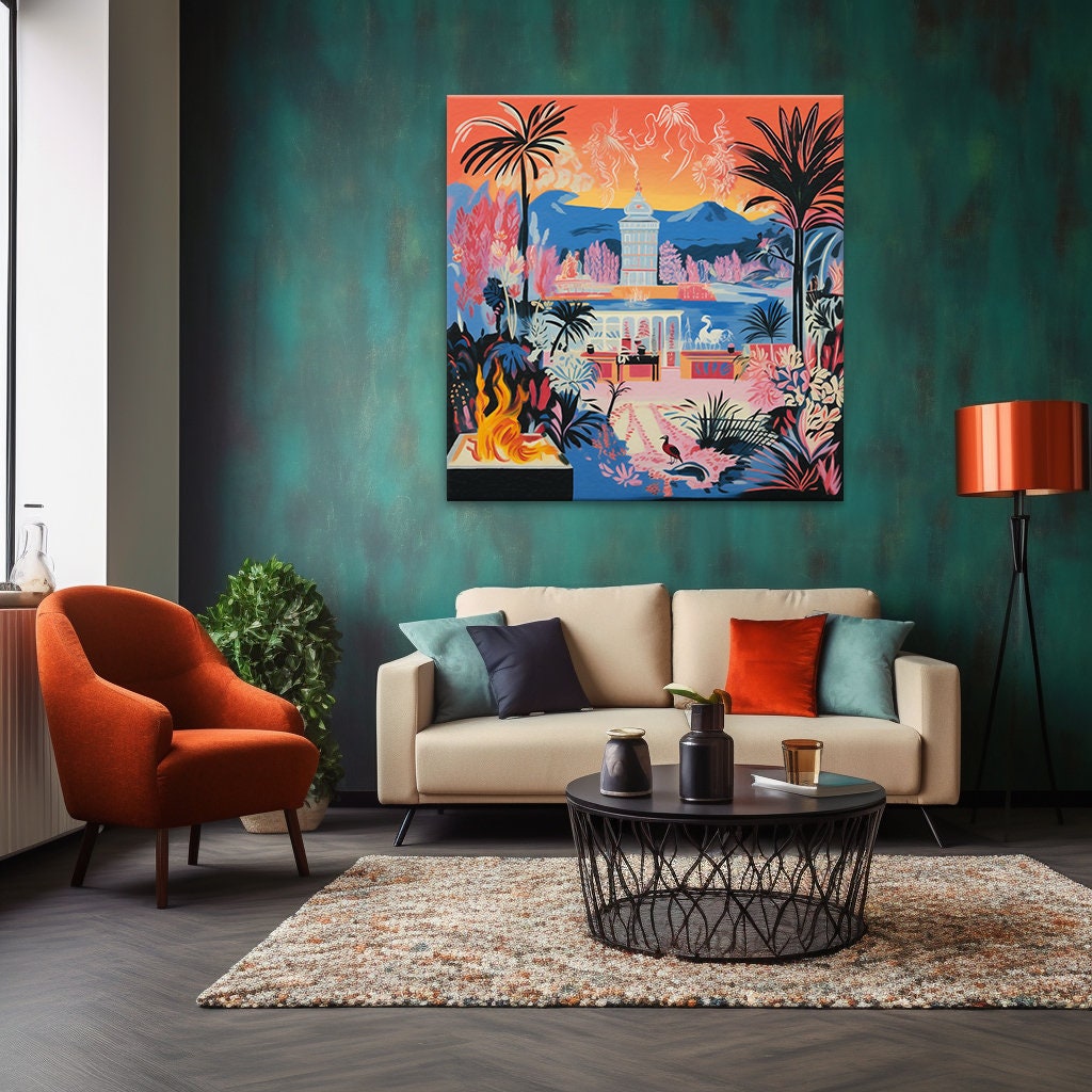 Colourful Tropical Fantasy Landscape City Painting Style Canvas Print ...