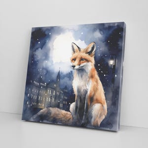 Urban Red Fox Painting Canvas Print Wall Art – Woodland Animals Rustic Decor – Cute Illustration for Nursery, Bedroom or Living Room