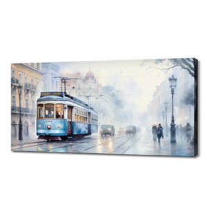Lisbon Capital Of Portugal Tram Canvas Print Wall Art, Modern Design Home Office Decor, Famous Landmarks Skyline Neutral Painting Print