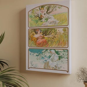 Seasons by Alphonse Mucha Canvas Print – Art Nouveau Wall Art – Vintage Decorative Illustration for Elegant, Romantic, or Classic Interiors