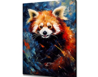 Red Panda Art Print | Colourful Animals Canvas Picture | Wild life Painting Wall Hanging | Multiple Sizes | High Quality Wall Art
