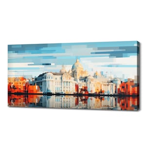 Bucharest Capital Of Romania Canvas Print Wall Art, Modern Design Home Office Decor, Famous Landmarks Skyline Colourful Painting Print