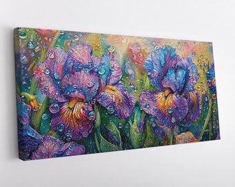 Colourful Flower Garden, Floral Canvas Print Wall Art – Elegant Flowers Painting  – High Quality Gallery Wrapped Canvas – Ready to Hang