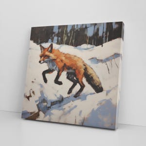 Red Fox in Winter Canvas Print Wall Art – Woodland Animals Rustic Decor – Cute Red Foxes Illustration for Nursery, Bedroom or Living Room