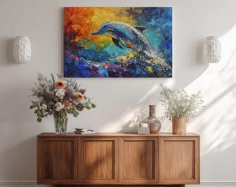 Abstract Dolphin Canvas Print – Colourful Wildlife Wall Art