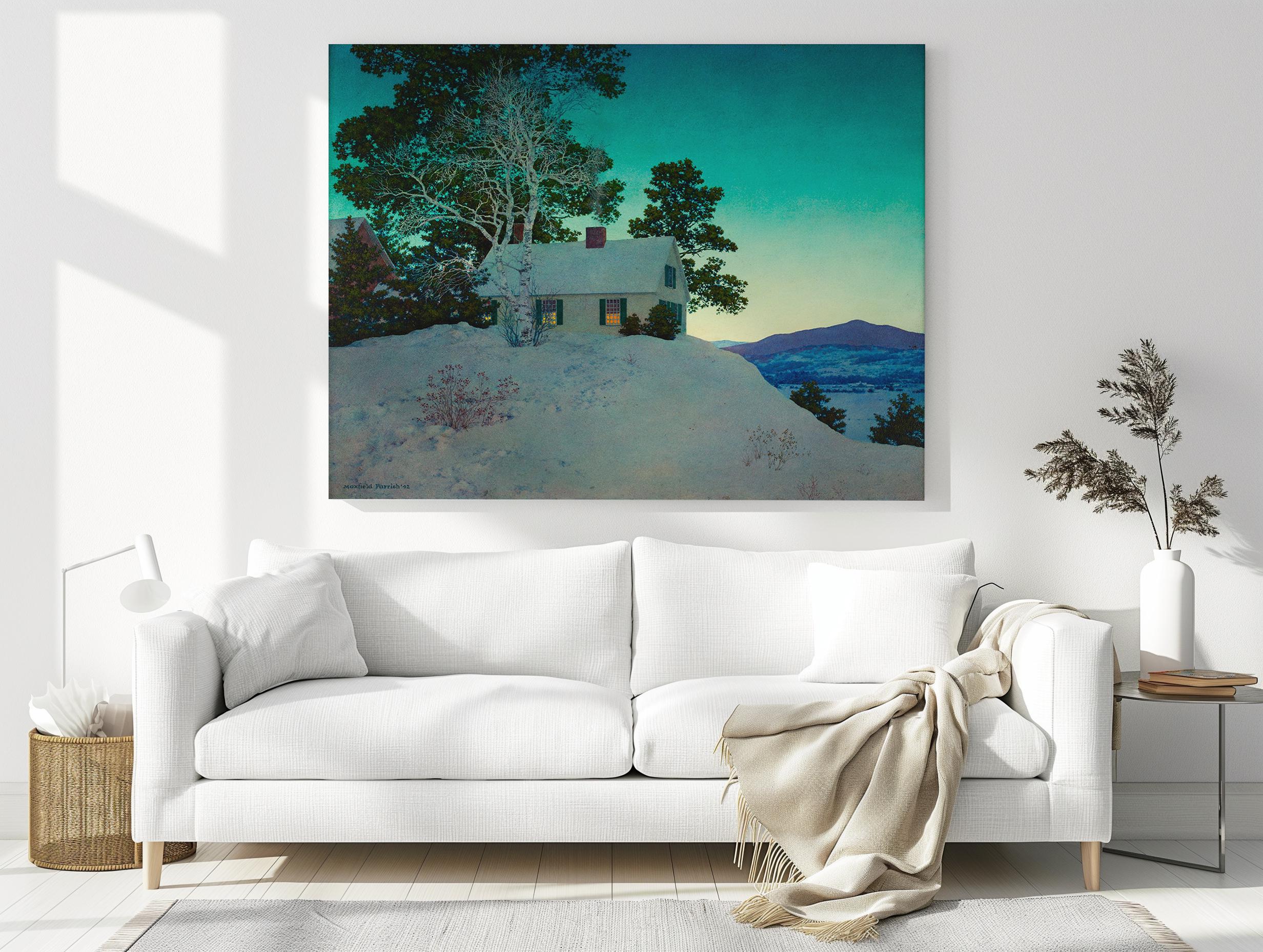 Lights of Welcome by Maxfield Parrish, Winter Landscape Canvas