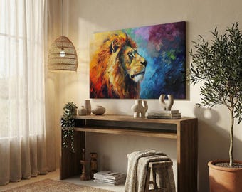 Abstract Lion Canvas Print – Colourful Wildlife Wall Art
