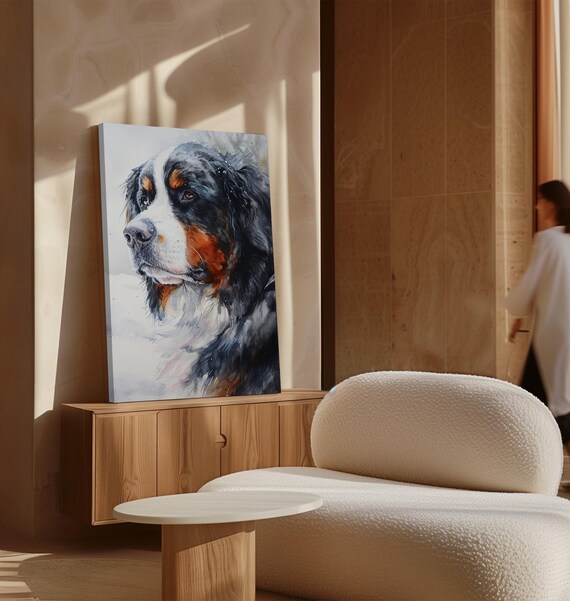 Watercolor Bernese Mountain Dog Wall Art Canvas Print, Dog
