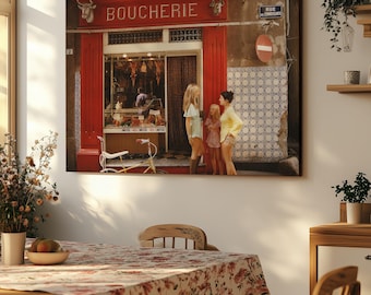 Vintage French Butcher Shop Canvas Print: Retro Parisian Kitchen Decor