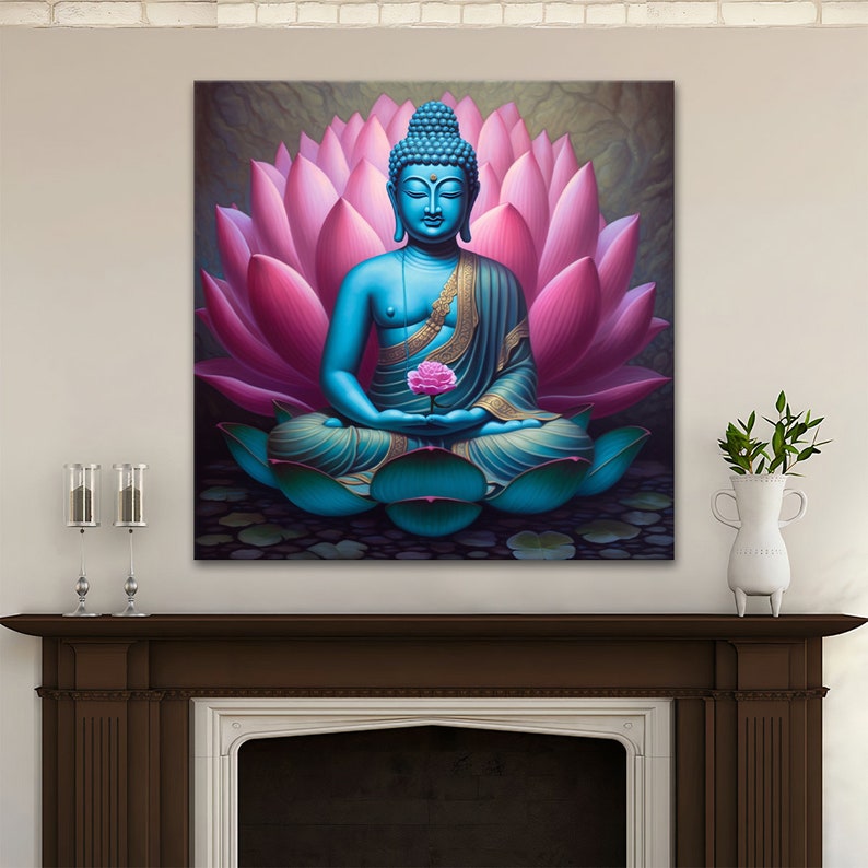 Buddha Lotus Flower Canvas | Art Print Wall Hanging Picture | Peaceful ...