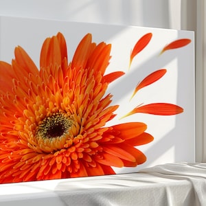Orange Gerbera, Floral Canvas Print – Elegant Flower Wall Art – Botanical Bloom Artwork for Bedroom, Living Room, Rustic Home Interiors