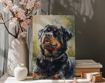 Watercolour Rottweiler wall art canvas print, dog painting home decor, pet lover gift, Dog portrait artwork on canvas