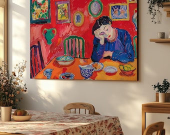 Fauvism Style Canvas Print Wall Art – Colourful Interior Scene – Expressive Red Painting Inspired by Matisse