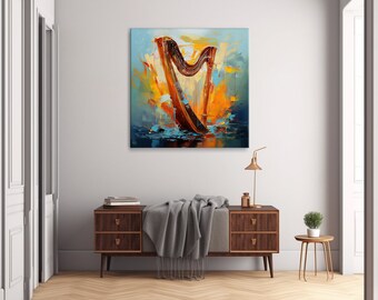 Harp Music Instrument Colourful Painting Style Canvas Print