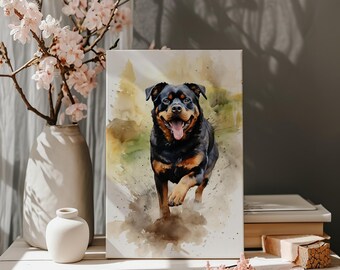 Watercolour Rottweiler wall art canvas print, dog painting home decor, pet lover gift, Dog portrait artwork on canvas