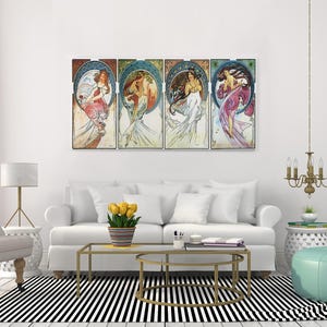 Seasons by Alphonse Mucha Canvas Print – Art Nouveau Wall Art – Vintage Decorative Illustration for Elegant, Romantic, or Classic Interiors