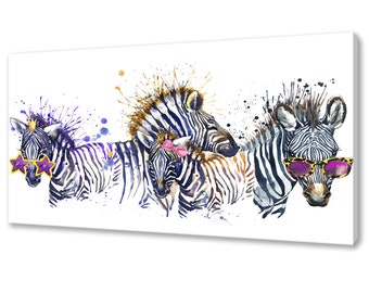 Funky Zebras Canvas Art Print Animals Wall Hanging Handmade Home Decor Customised Gifts Wall Art Designs Fast Delivery