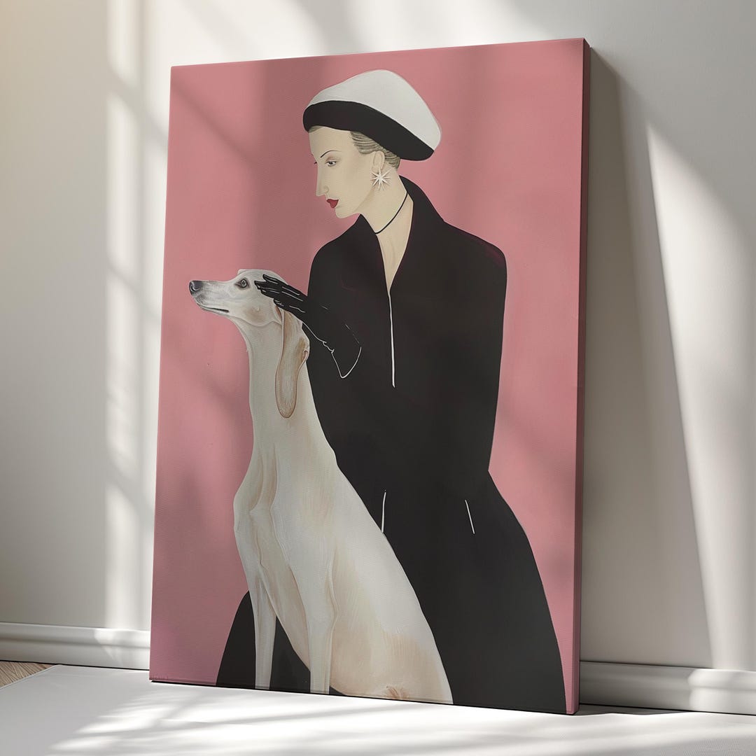 Elegant Lady With Dog Canvas Print Wall Art – Chic Fashion-inspired ...