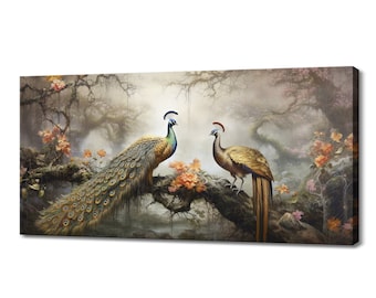Adorable Peacock Couple Canvas Print Art | Gift For Peacock Lover | Animals Wall Art Print | Wildlife Home Decor I Artwork For Bird Lovers