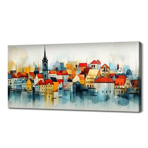 Bratislava Capital Of Slovakia Canvas Print Wall Art, Modern Design Home Office Decor, Famous Landmarks Skyline Colourful Painting Print
