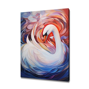 Swan Beautiful Bird Abstract Painting Canvas Print | Gift For Bird Lover | Swan Bird Wall Art Print | Birds Home Wall Decor Modern Art