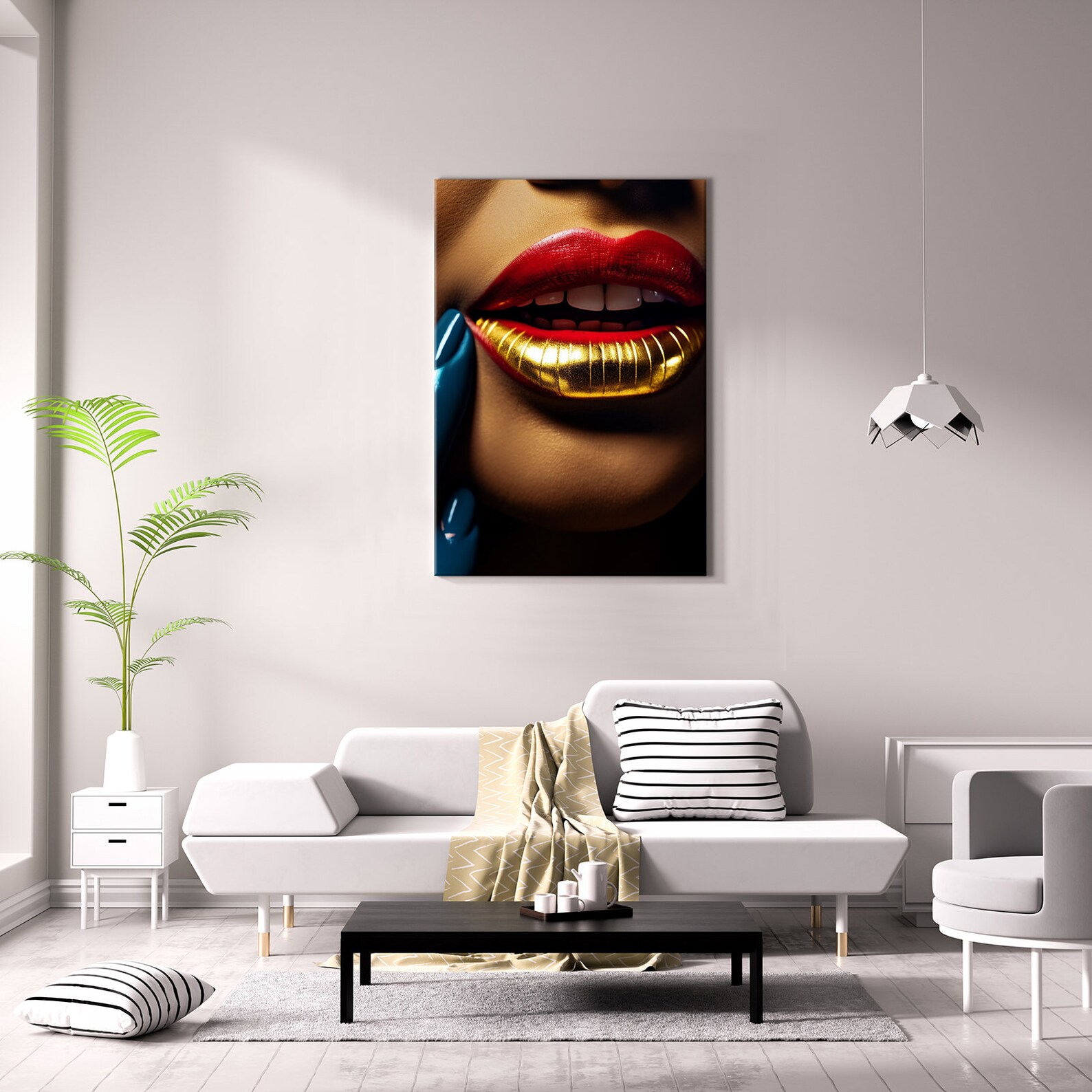 Elegant Metallic Shiny Gold Red Lips Canvas Print | Modern Fashion Wall ...
