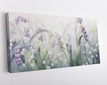 Lilly of Valley Flowers, Floral Canvas Print Wall Art – Elegant Flowers Painting – High Quality Gallery Wrapped Canvas – Ready to Hang