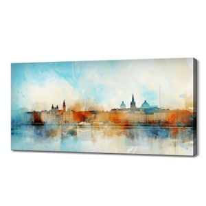 Helsinki Capital Of Finland Canvas Print Wall Art, Modern Design Home Office Decor, Famous Landmarks Skyline Colourful Painting Print