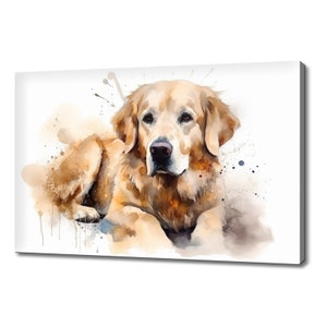 Cute Golden Retriever Dog Watercolour Canvas Print | Animals Canvas Picture | Dog Lovers Gift Wall Hanging | Wall Art Print On Canvas