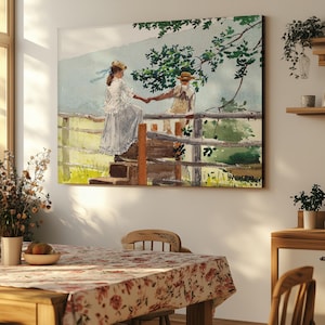 Canvasafdruk Winslow Homer: vintage kunstreproductie &#39;On the Stile&#39;
