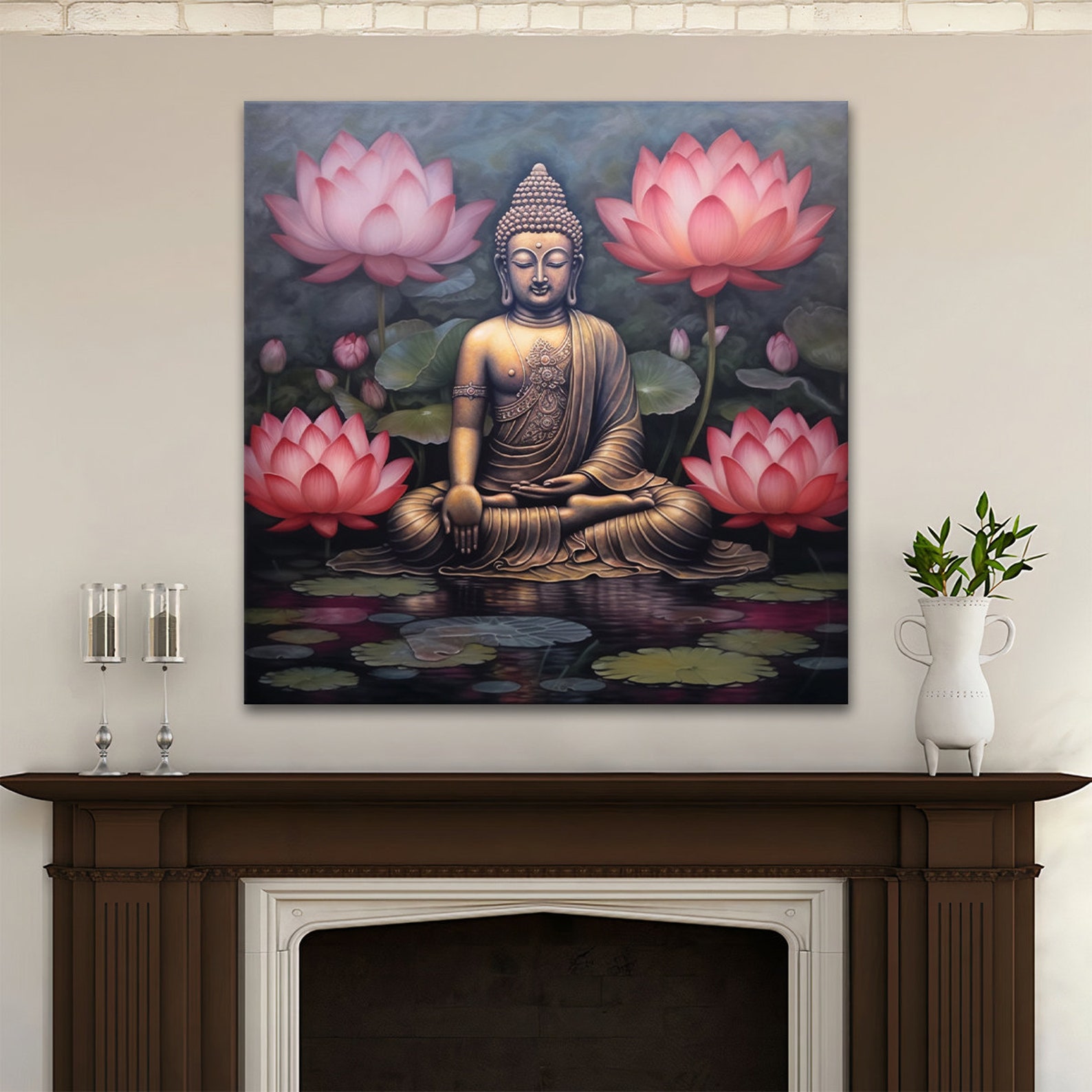 Buddha Lotus Flower Canvas | Art Print Wall Hanging Picture | Peaceful ...